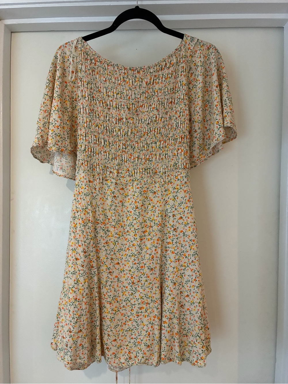 Free People Florence Smocked Flutter Sleeve Open Back Mini Dress